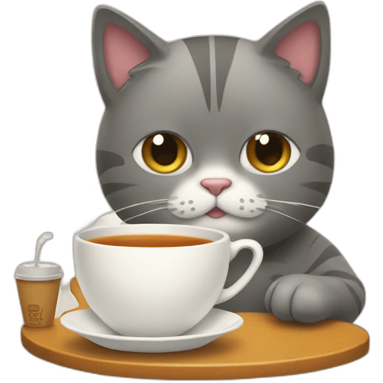 cat drinking tea with take away cup emoji