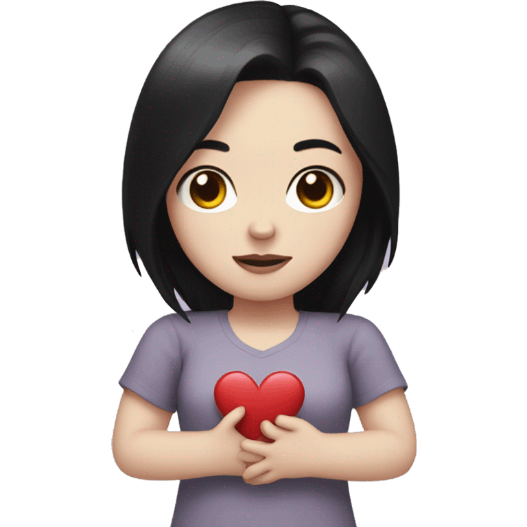 Pale girl with black hair with heart on hands  emoji