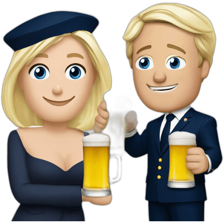 Marine Le Pen drink beer with Macron  emoji