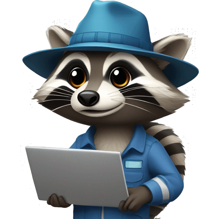 Raccoon with hat and computer and a ad with the sentence "Actividades Registradas" emoji