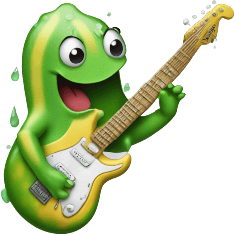 Happy slimy slug playing electric guitar emoji