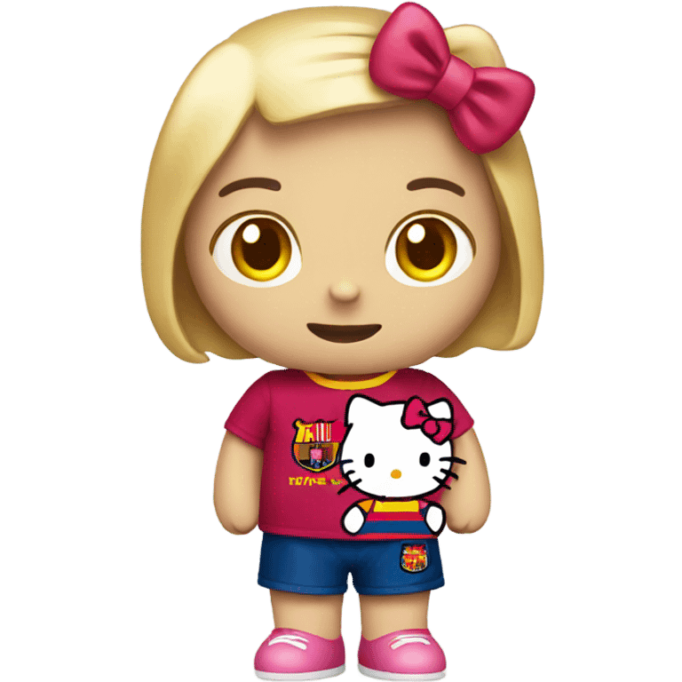 hello kitty holding a Barcelona shirt emoji