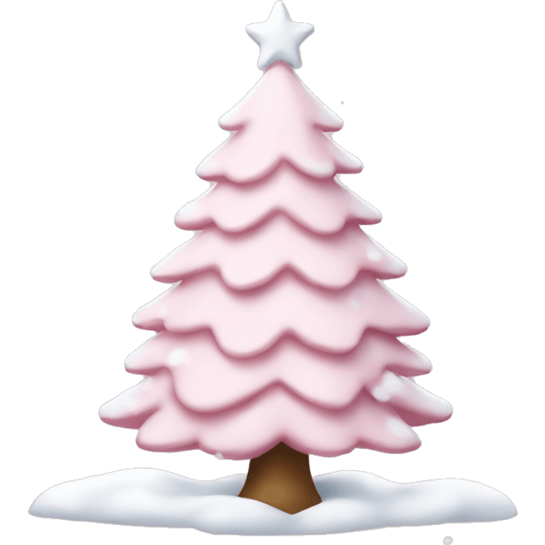 Light pink christmas tree with snow with ornaments emoji