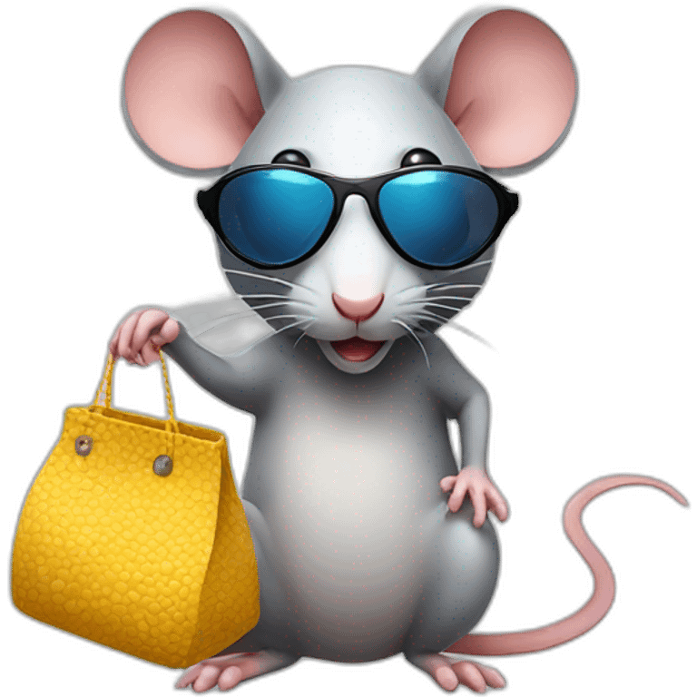 Rat wearing sunglasses with a bag of pills emoji