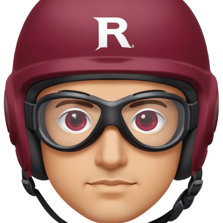  Italian guy wearing sports goggles in a maroon helmet with the R on the side emoji