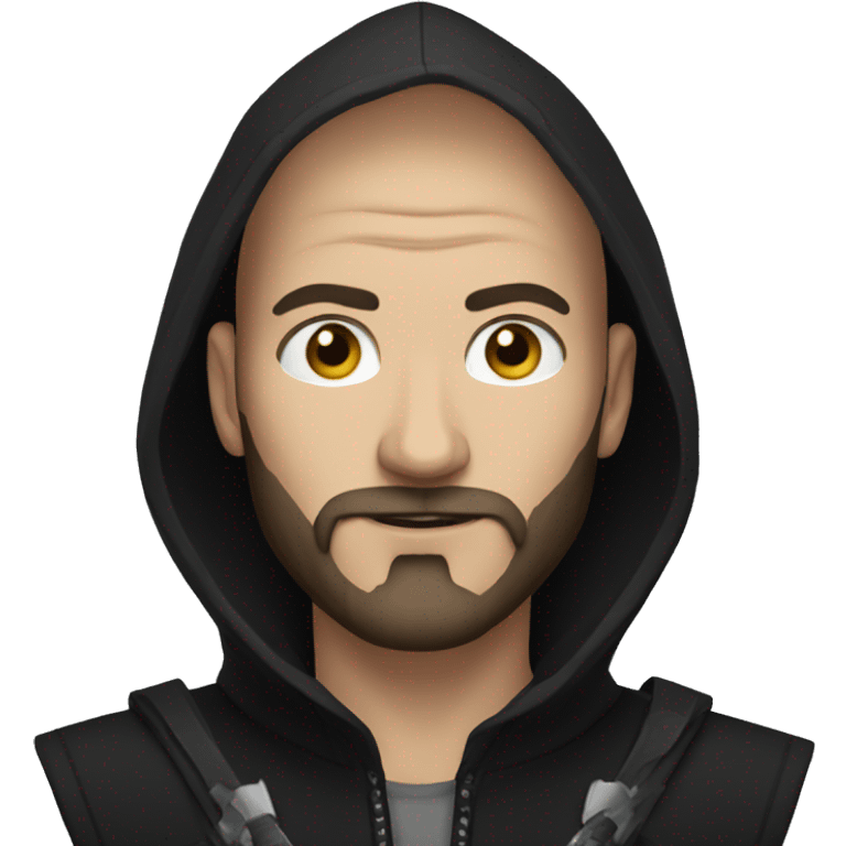 bald human rogue with brown beard and black hood emoji