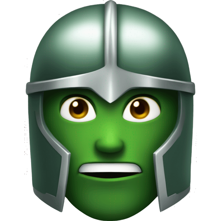 green helmet knight whit lightninh eyes, face all covered, 3/4 position, evil emoji