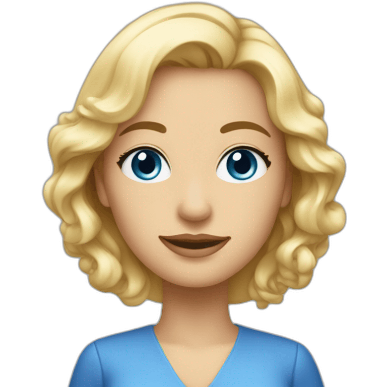 une femme blonde aux yeux bleus avec une robe emoji