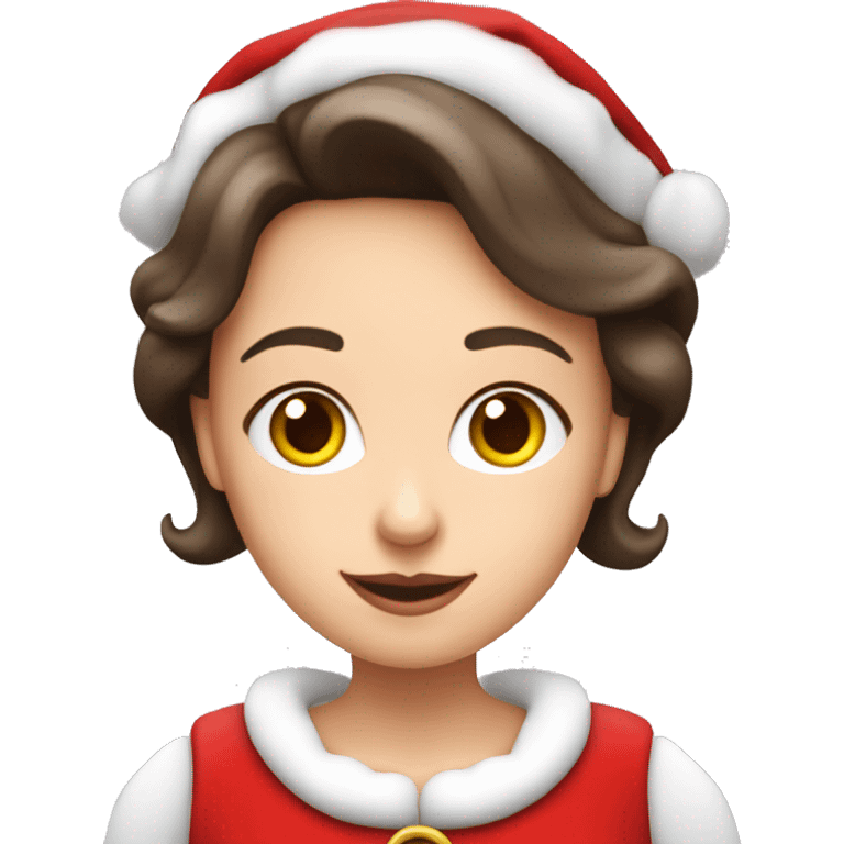 Cute brunette Caucasian Mrs. Claus with heart emoji