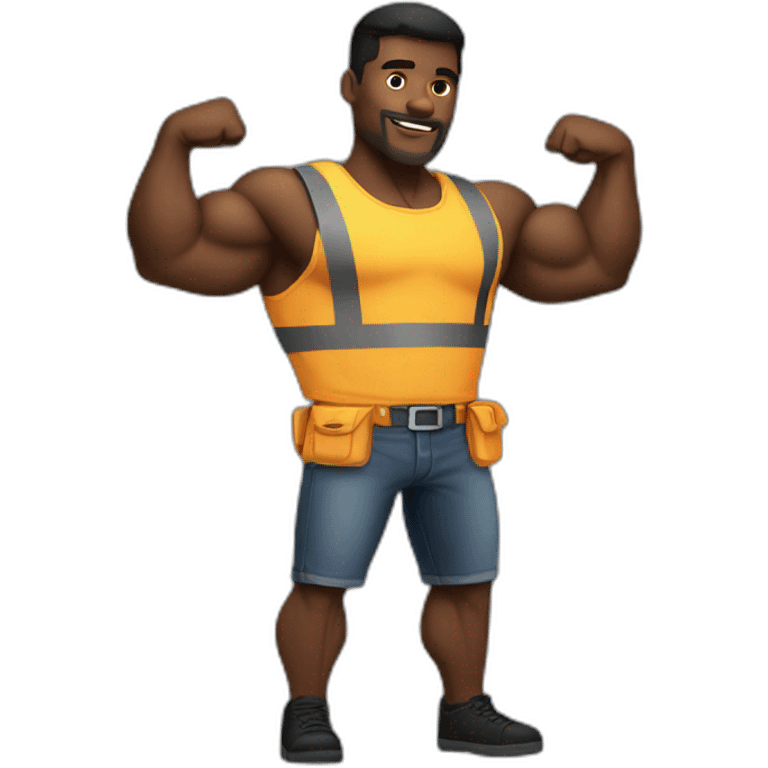 Black muscle man construction emoji