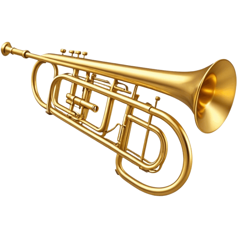 Cinematic Realistic Trombone, sleek brass slide extending dynamically, subtle scratches adding authenticity, warm golden reflections bouncing off the metal, glowing with a bold and resonant musical energy. emoji