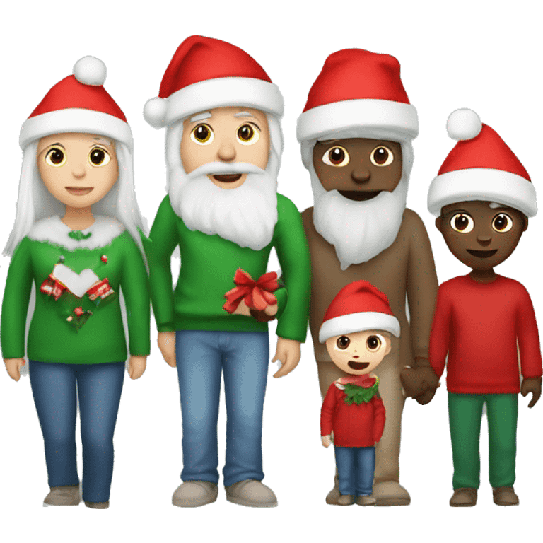 Family with white skin with christmas hats  emoji