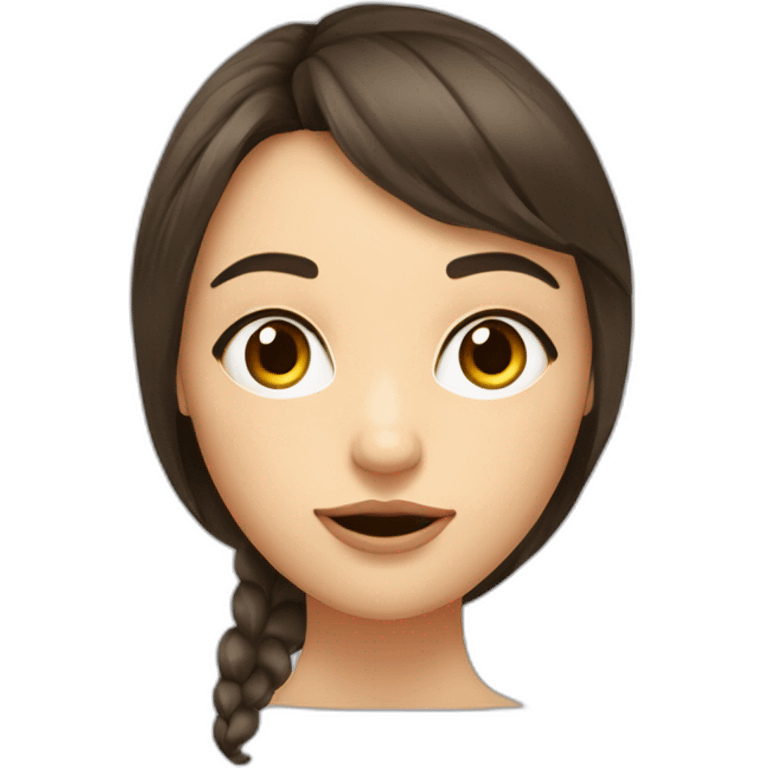 Fille brune abec des yeux bleux avec une frange et des cheuveux long emoji