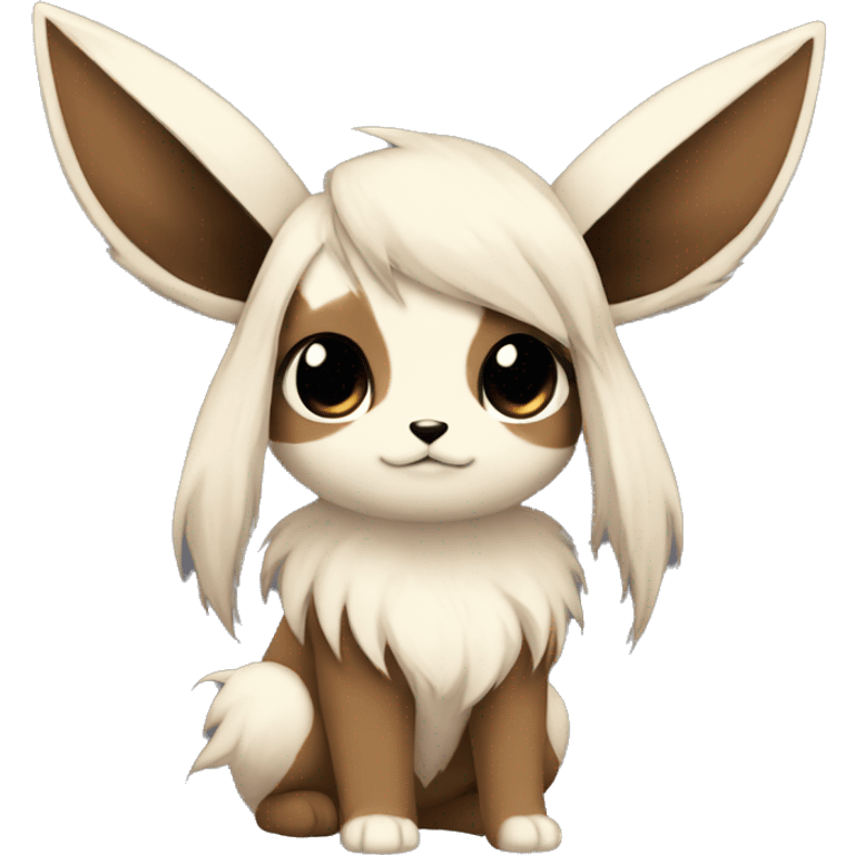 Kawaii Pale Eevee with dark brown long emo hair covering her eyes Full Body emoji