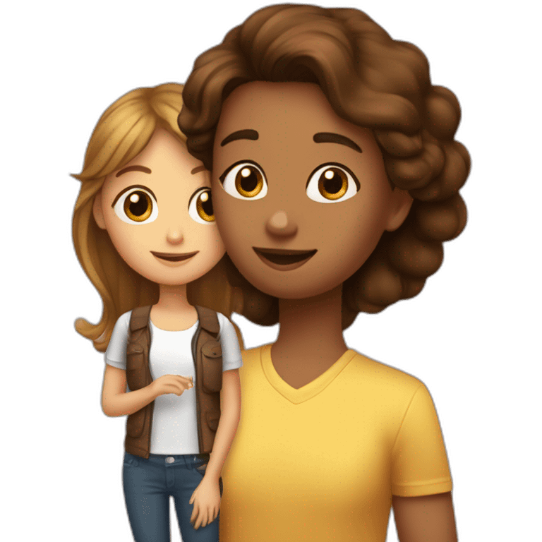 Chat marron et jeune fille brune emoji