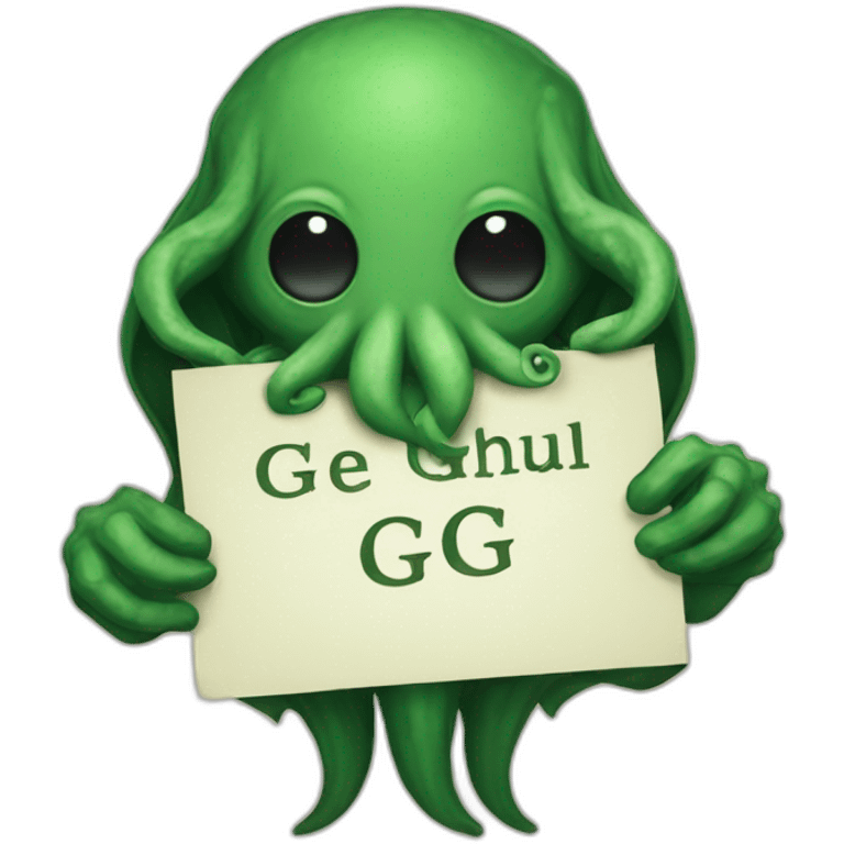 cthulhu with a beard holding a sign saying GG emoji