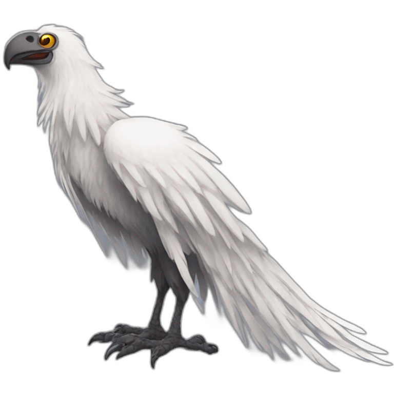 Tall slender snow tall monster with vulture face in long white feathers emoji