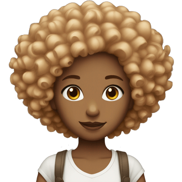 girl with ginger afro-curls , dark brown eyes. and  emoji