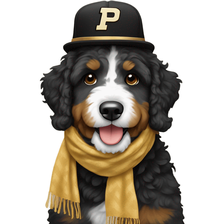 Bernedoodle with purdue hat and scarf emoji