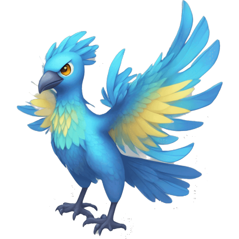 Edgy Fantasy legendary blue bird water-type-Hydro-Phoenix-avian Fakemon full body emoji