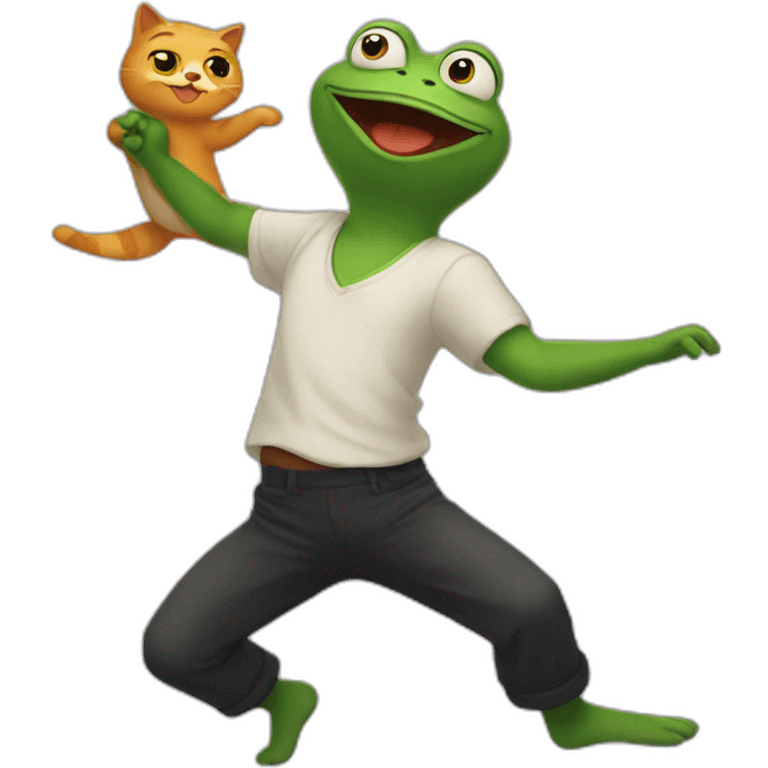 pepe dancing with a cat emoji