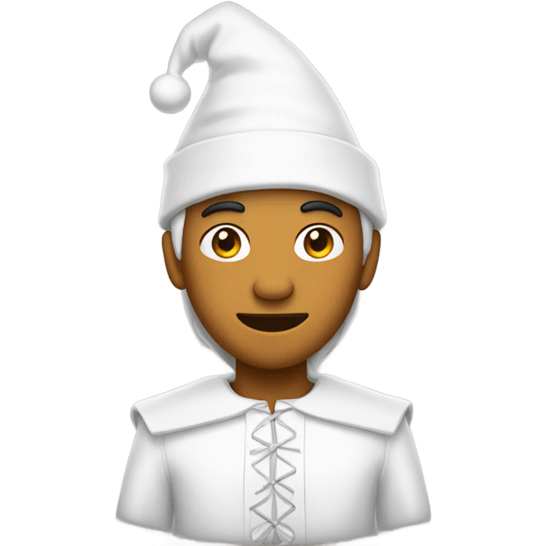 man in white costume with white elf hat emoji