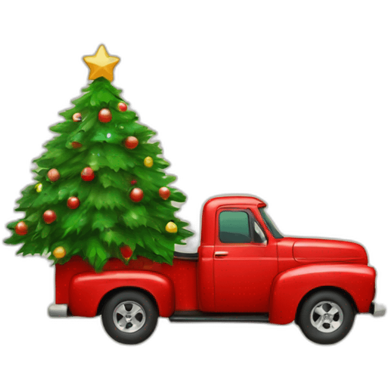 Red pick up with Christmas tree  emoji