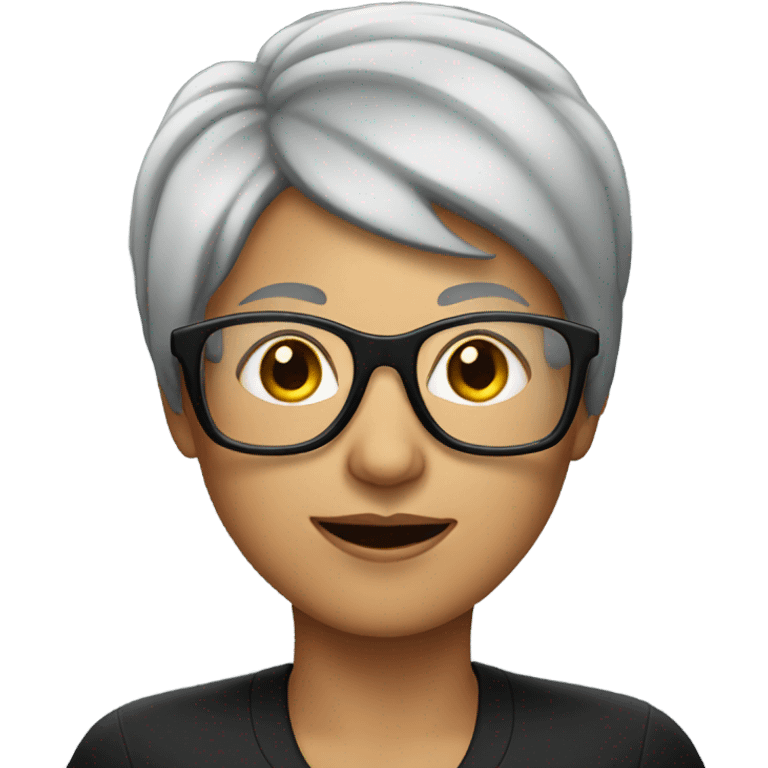 Short mid Grey hair, black glasses women  emoji