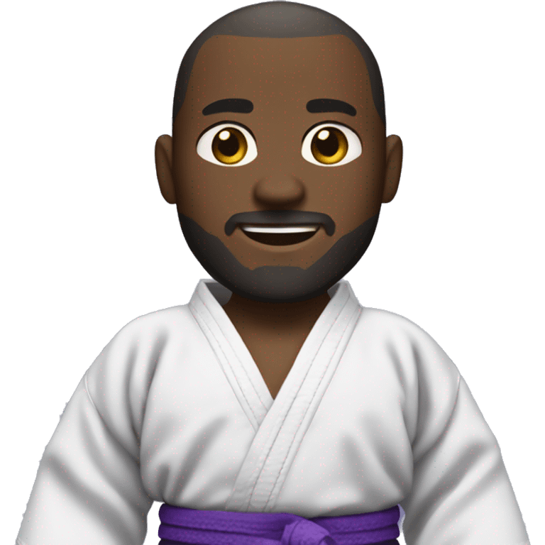 dark-skinned man with a thin beard and short hair, dressed in a jiu-jitsu kimono and a purple belt emoji