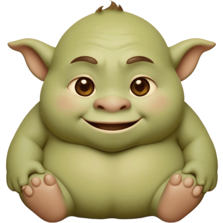 Cinematic Cute Ogre Portrait Emoji, with a surprisingly endearing, plump and huggable figure in soft earthy greens and browns, featuring big, kind eyes and a bashful smile, simplified yet irresistibly adorable, highly detailed with a soft glowing outline that captures the charm of a friendly giant who seems ready for a warm hug! emoji