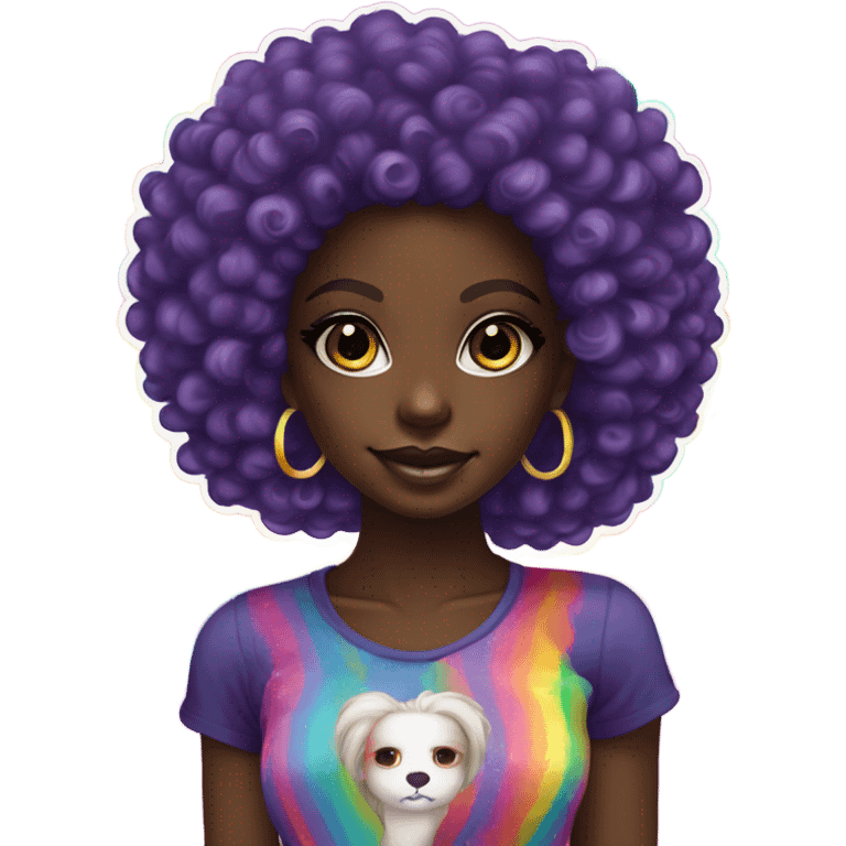 Lisa frank dark skin girl with rainbow Afro  emoji