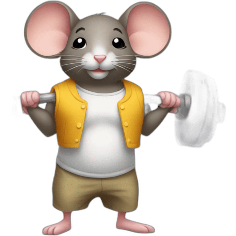 Mouse in clothes lifting weights emoji