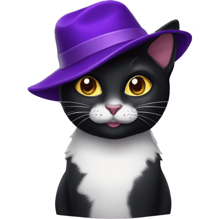 Black cat with purple hat emoji