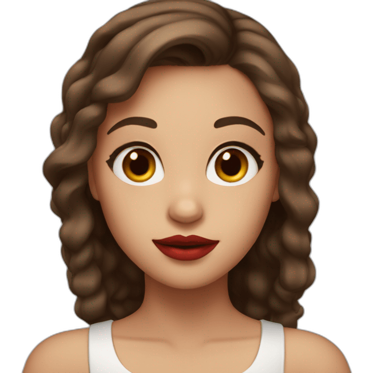 Girl with brown hair, brown eyes and big red lips emoji