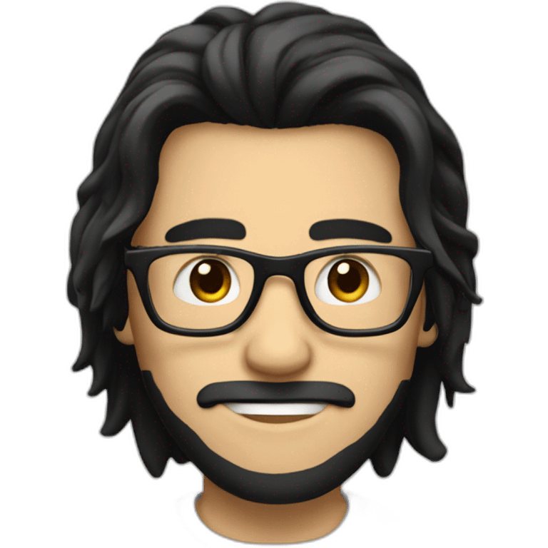 Guy with glasses long black hair behind pc emoji