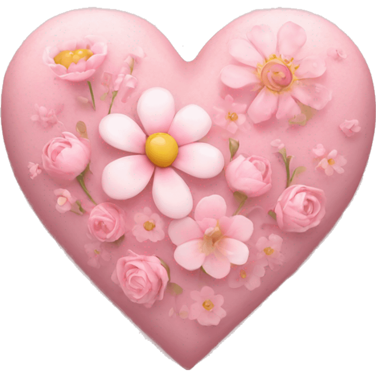 Delicate pink heart and flowers inside emoji