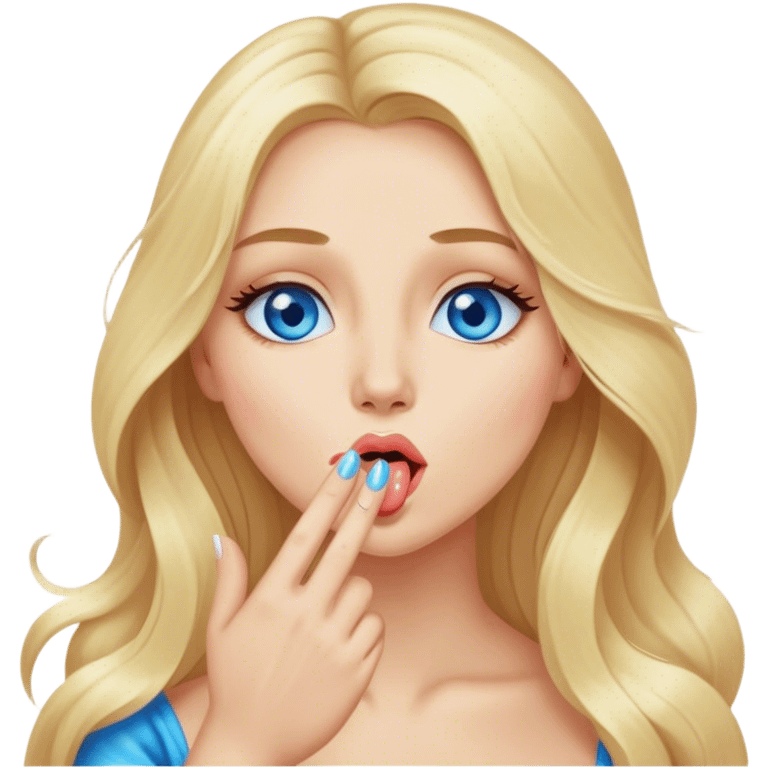 Cinematic realistic blonde with long hair and blue eyes blows a kiss emoji