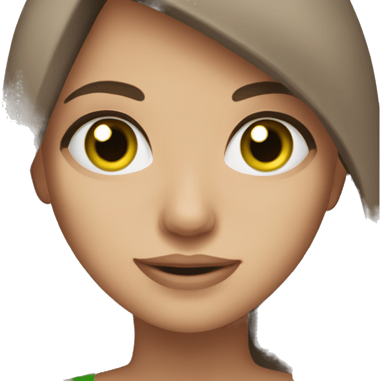 brown haired woman, green eyes, full-chested emoji