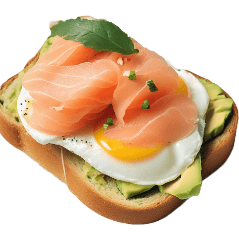 one avocado tost on brioche with salmon and eggs emoji