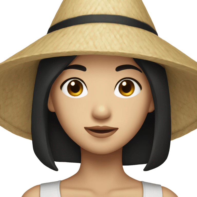 Asian girl with rice hat and black hair emoji