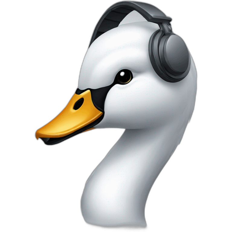 swan head wearing headset with micro emoji