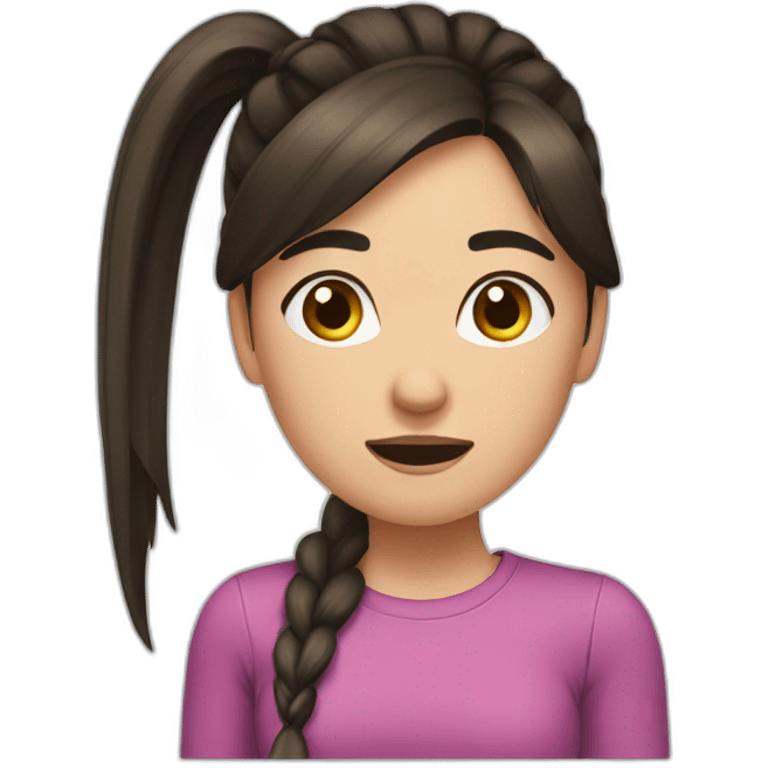 a brunette girl with a ponytail in pain emoji