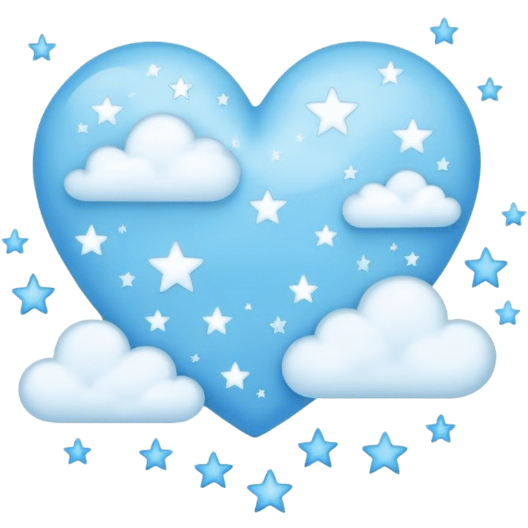 light blue heart with clouds and stars emoji