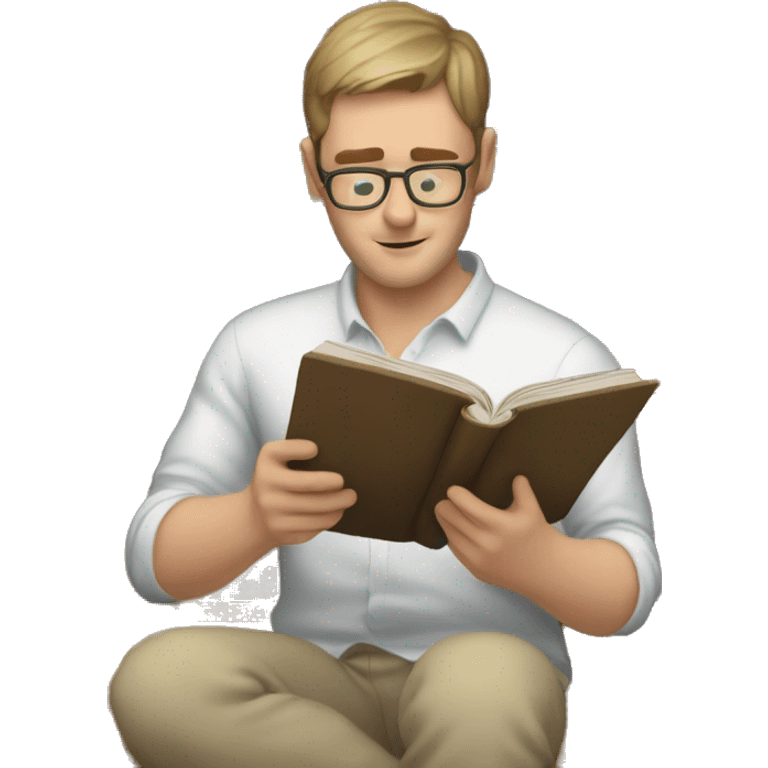 white-skinned man reading many books emoji