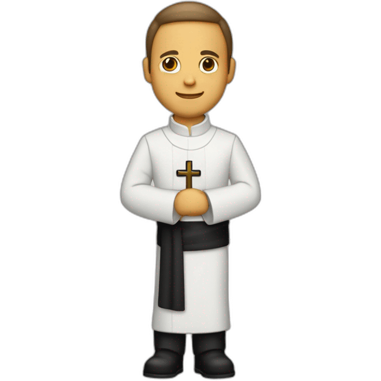 sacerdote piel blanca con traje negro y crucifijo en la mano emoji