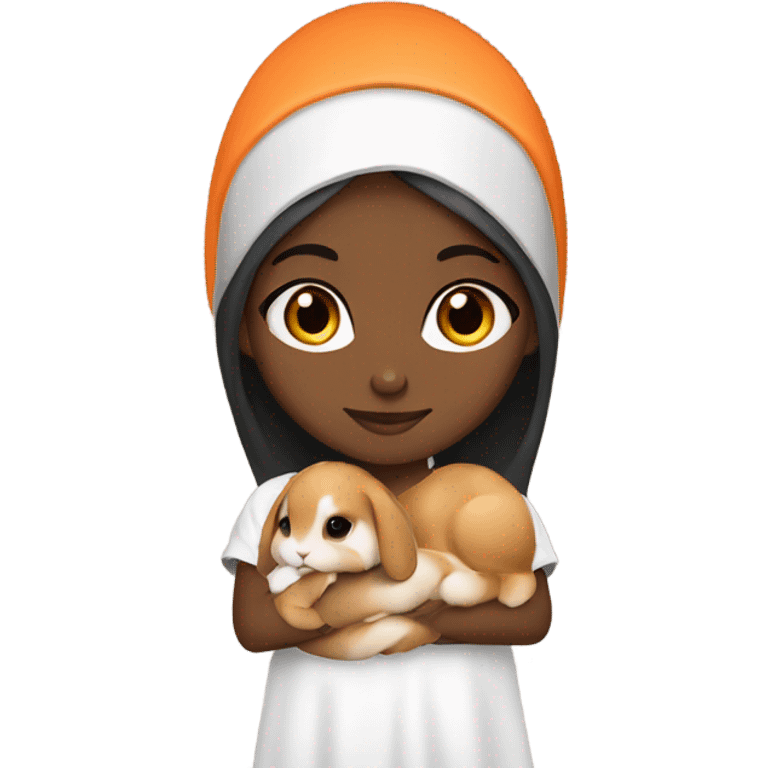 Black Muslim girl holding her cute orange holland lop emoji