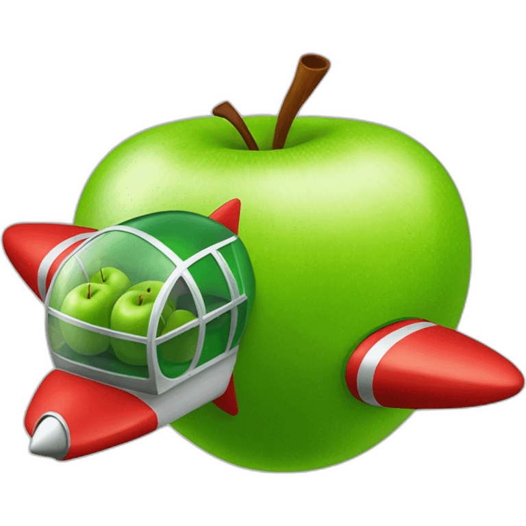 green apple on a red rocket ship emoji