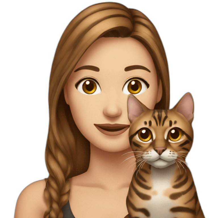 Pretty-brown hair-woman-with bengal cat emoji