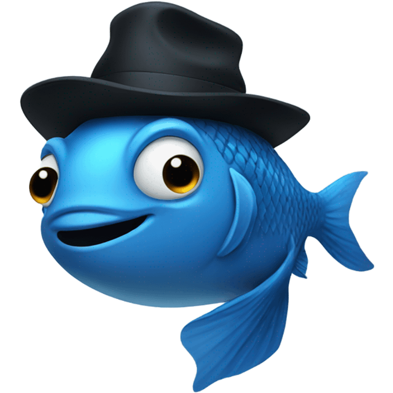 blue fish, black hat emoji