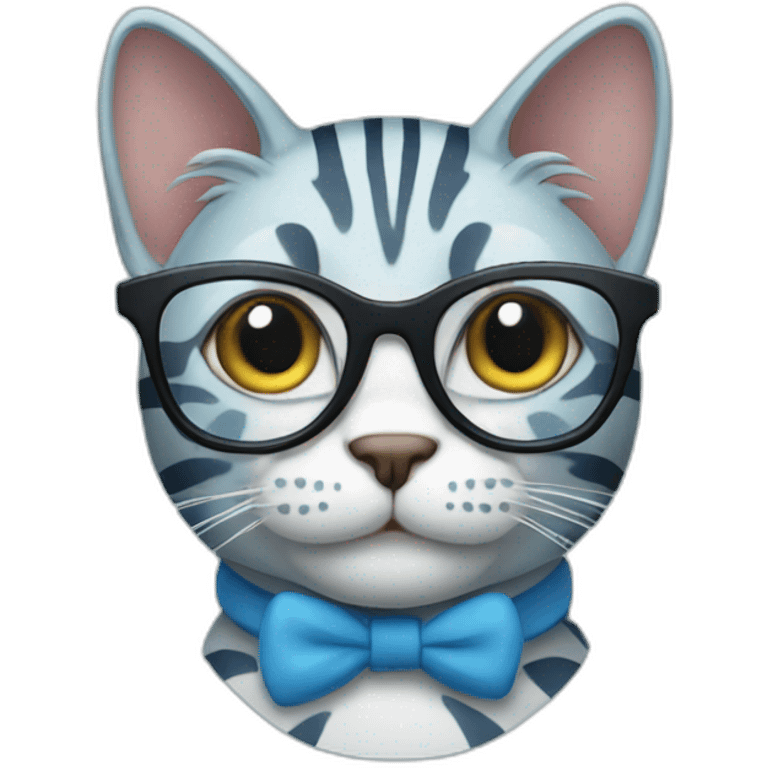 striped blue cat with glasses emoji